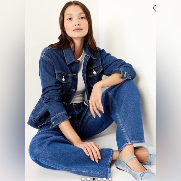 Old Navy Classic Cropped Dark Wash Denim Trucker Jean Jacket NWT XXL - Picture 3 of 7